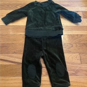 Dark Green Velour Baby Outfit 3m